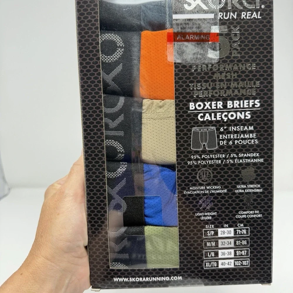 Skora Men's Boxer Briefs 5 pk MEDIUM 32-34 Run Real Performance Mesh NEW